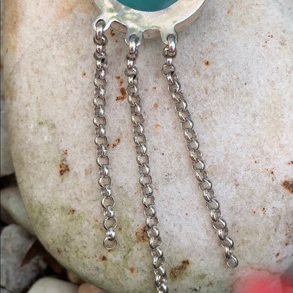 Sterling Tear Drop Glass Dangle Chain Pendant - Picture 7 of 17